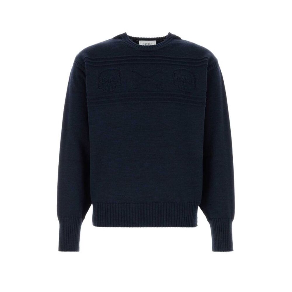 Alexander Mcqueen Men Navy Blue Wool Sweater